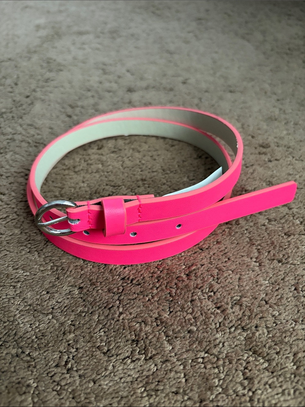 Neon Pink Slim Women's Belt with Silver Buckle